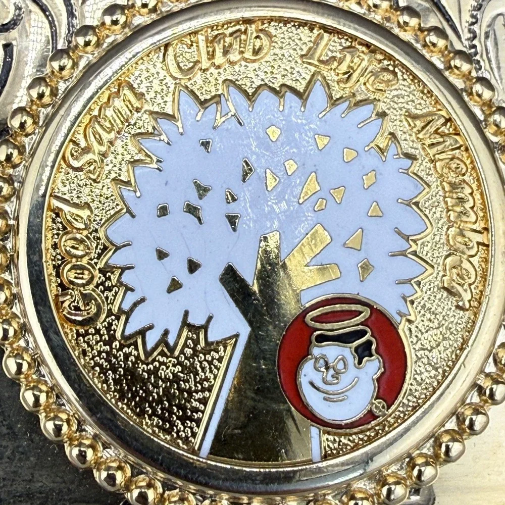 Vintage Good Sam Club Life Member Belt Buckle Enamel‎ Gold Tone
